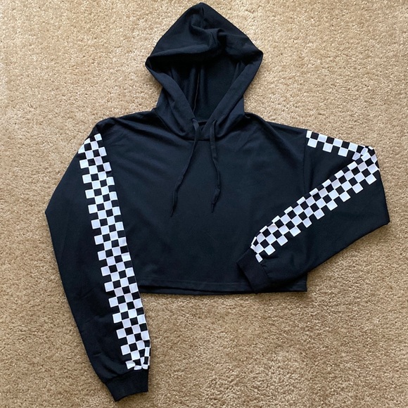 Like New Lightweight cropped With Checkered L/S Hoodie Juniors Size S - Picture 1 of 3